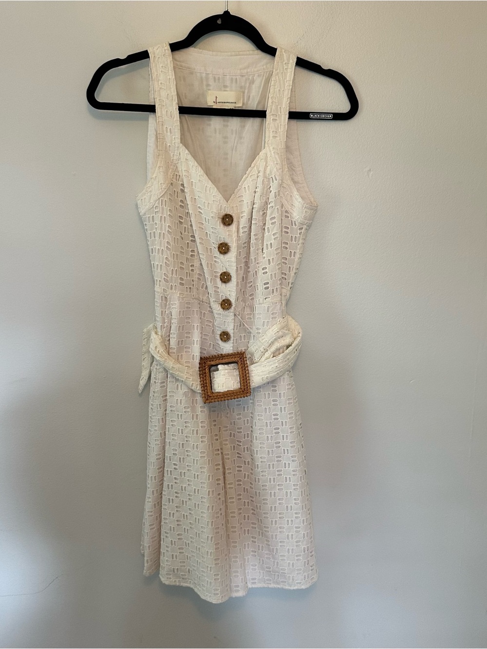 Anthropologie Eyelet white Belted romper Size 6
